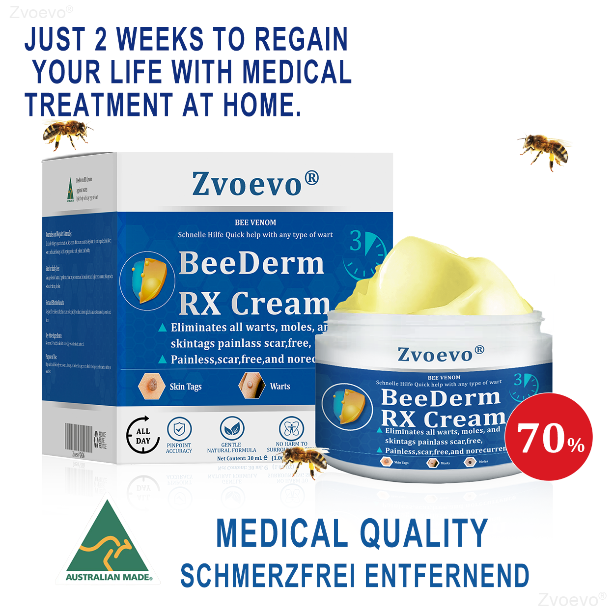 👩‍⚕️Zvoevo® BeeDerm RX Cream, Painless, easy and gentle fix for warts, skin tags, lumps, infections, cysts and scars