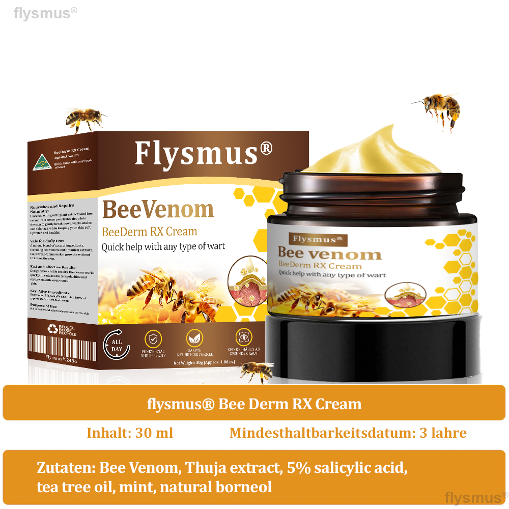 👍flysmus® BeeDerm RX Cream, Painless, Targeted Treatment for Warts, Skin Tags, Skin Lesions, Infections, and Scars