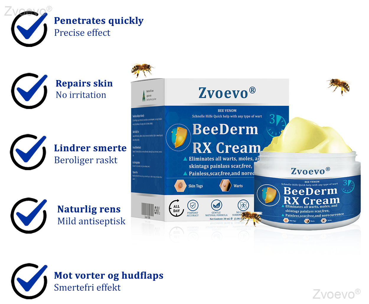 👩‍⚕️Zvoevo® BeeDerm RX Cream, Painless, easy and gentle fix for warts, skin tags, lumps, infections, cysts and scars