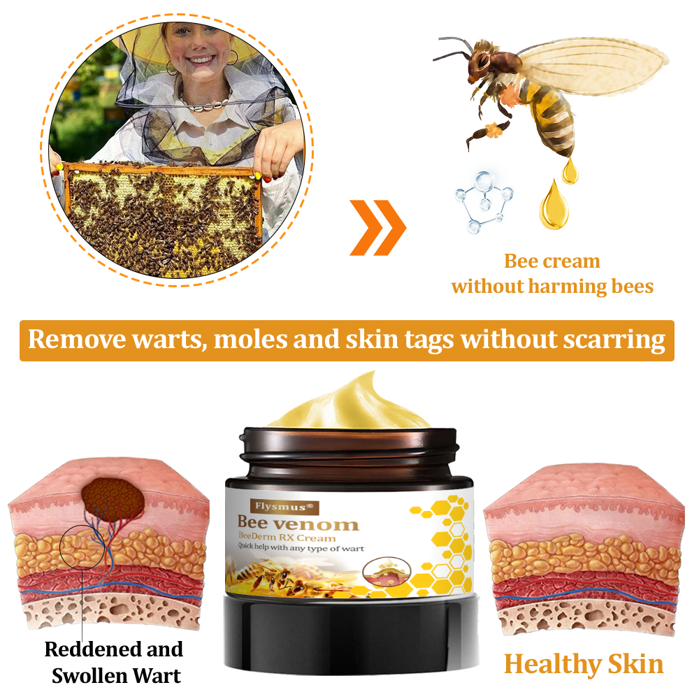 👍flysmus® BeeDerm RX Cream, Painless, Targeted Treatment for Warts, Skin Tags, Skin Lesions, Infections, and Scars